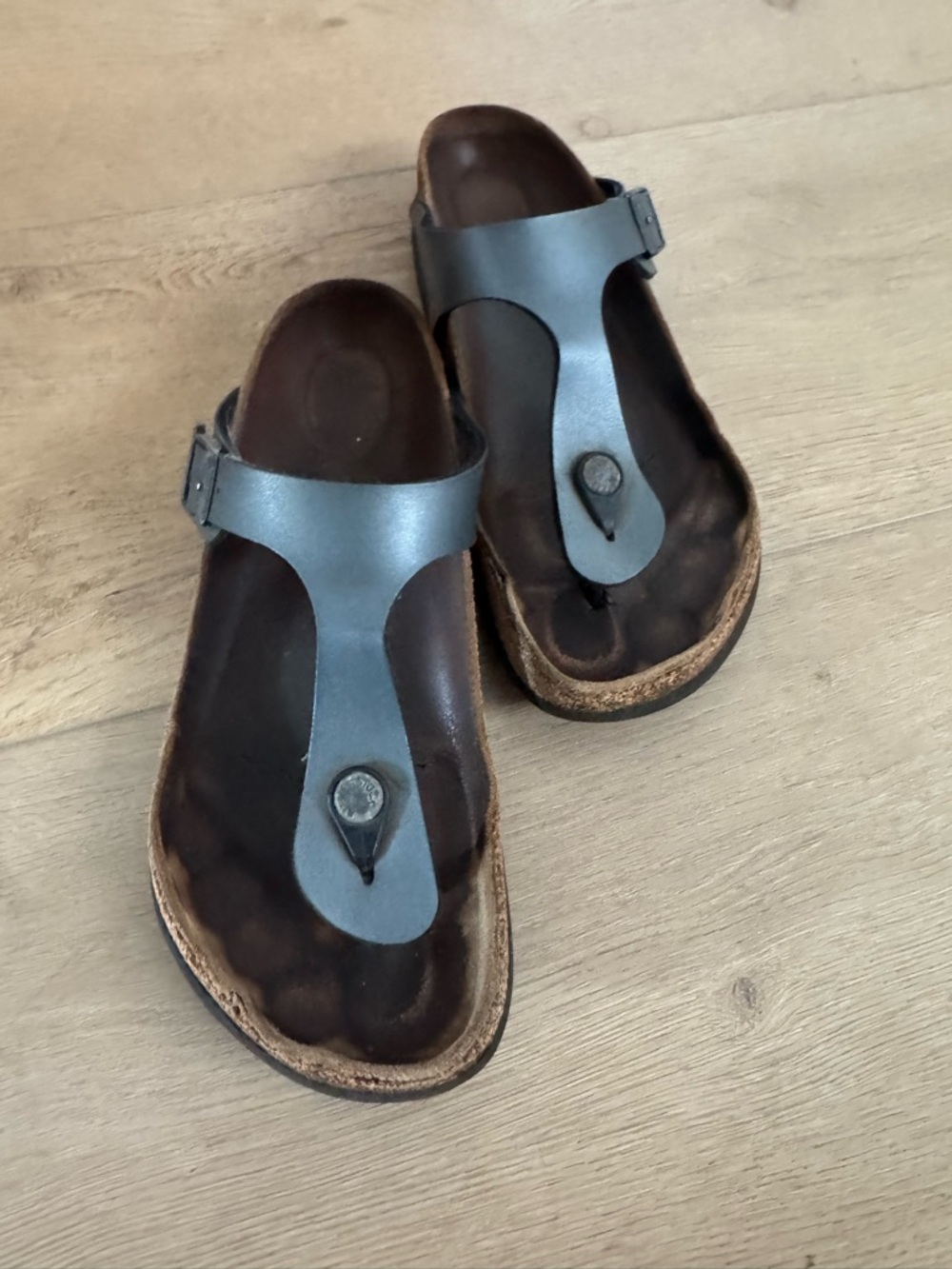 Birkenstock Gizeh Women's Irridescent Blue Gray Leather Sandals - Size 39